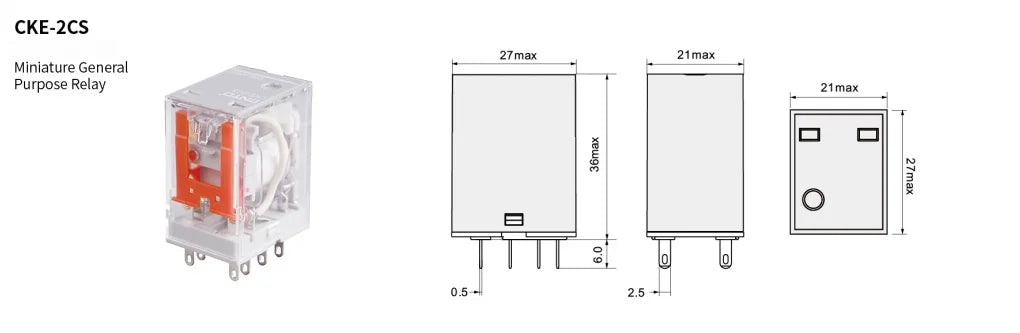 2Pcs CNTD CKE-2CS Miniature Relay 8-Pin DPDT 5A 250VAC 30VDC Plug-in Silver Alloy 14 Coil Voltages DC/AC CCC CE RoHS