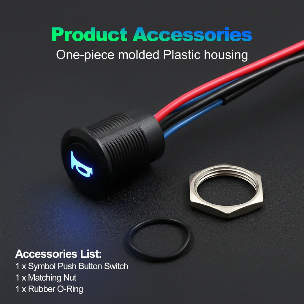 12mm Plastic Push Button Switch IP65 Waterproof 12V 24V Pre-Wired Symbol LED Dash Indicator Switch for Car Marine Boat RV Truck