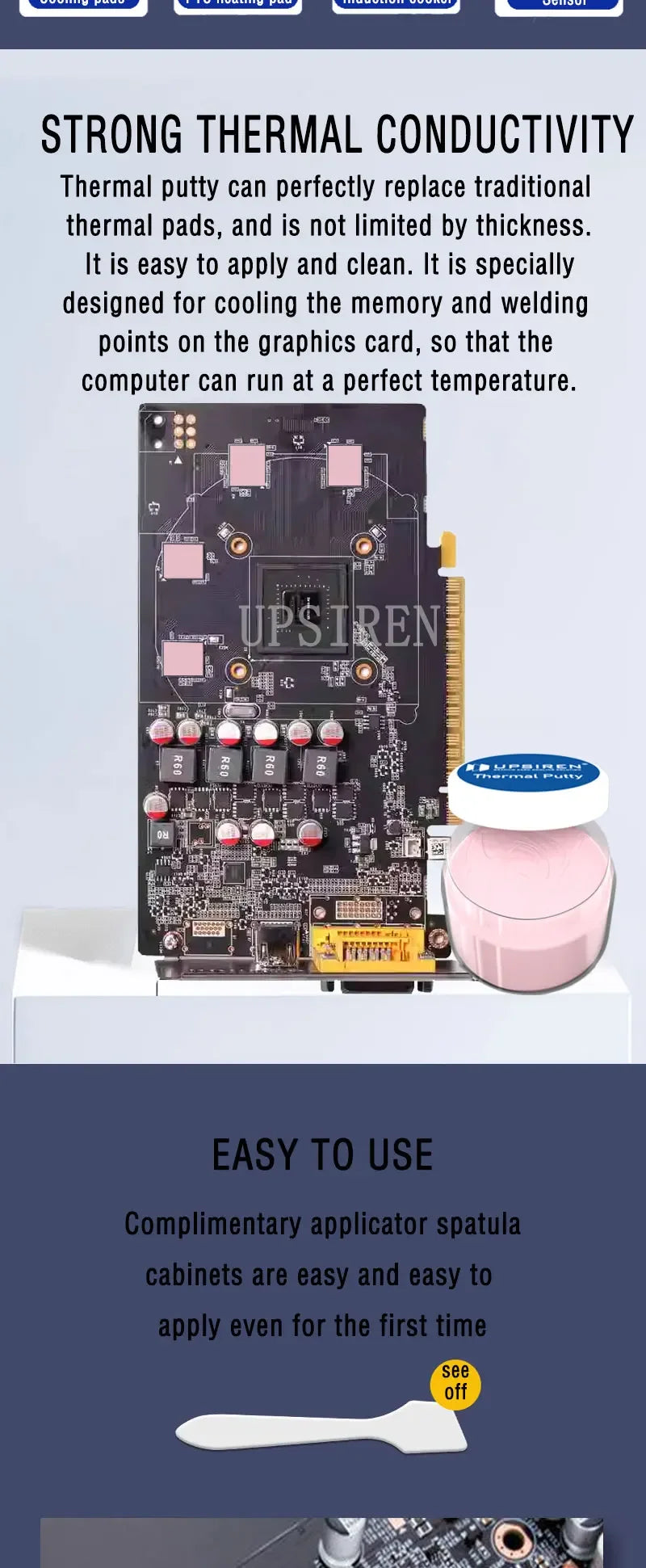 UPSIREN Thermal Putty UTP-8 For VGA GPU IC Processor Rapid Cooling Thermal Pad Replacement Heat Blocking Putty High Performance