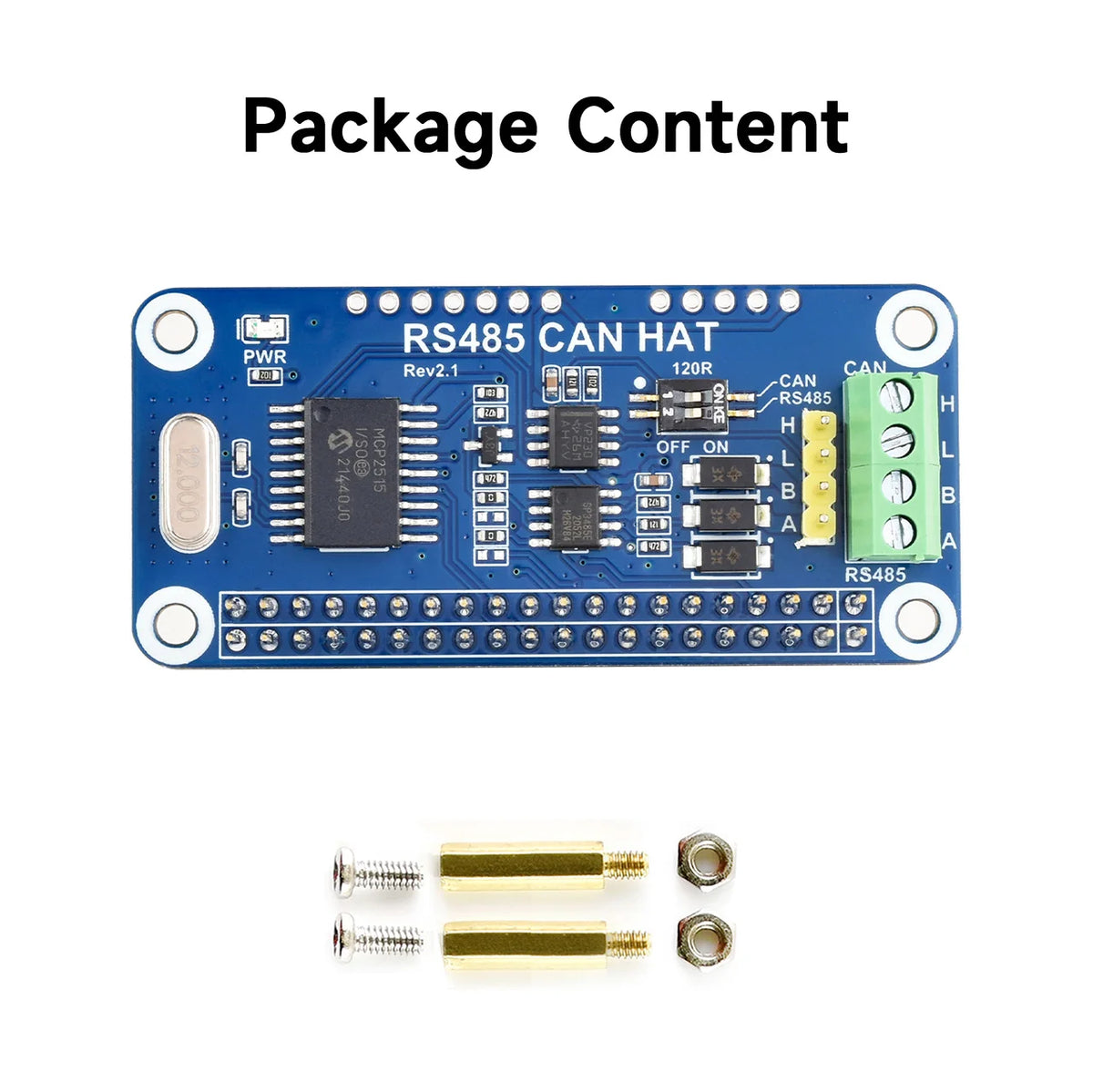 Waveshare RS485 CAN HAT For for  for Raspberry Pi 5/4B/3B/Pi Zero/Zero, Allows Stable Long-Distance Communication via RS485/CAN