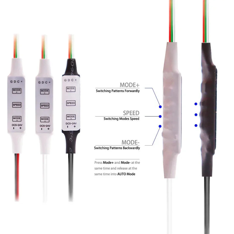 SP002E Mini 3Key LED Controller USB DC For RGBIC WS2812B UCS1903 SK6812 Addressable Pixels LED Strip Lights DC5V-24V