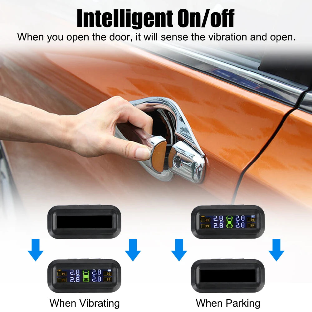 Temperature Warning Fuel Save Tire Pressure Monitoring System Solar TPMS With 4 External Sensors Car Tyre Pressure Monitor