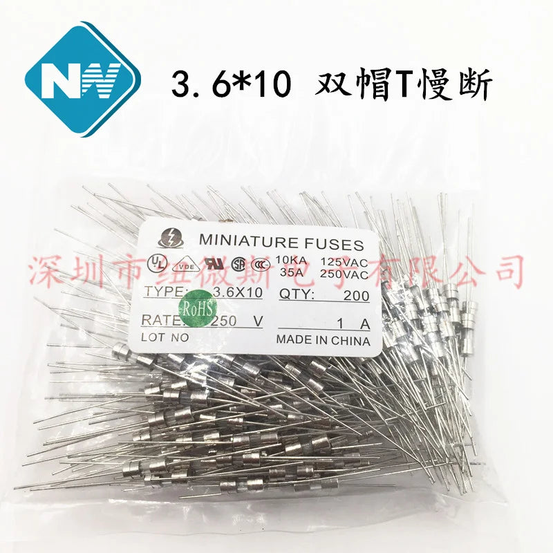 20Pcs 3.6*10 3*10 4*11 Glass fuse Fast/Slow blow 250V 0.5A 1A 2A 3A 3.15A 4A 5A 6.3A 10A 12A with legs F/T type 3.6x10 3x10 4x11