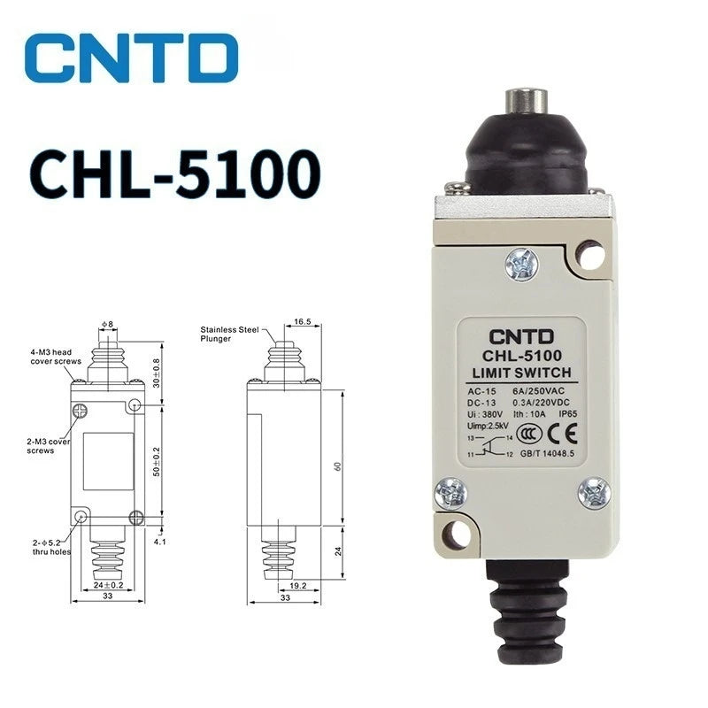 CNTD Vertical Travel Limit Switch 10A 250V CHL‑5000 CHL‑5030 CHL‑5050 CHL‑5200 CHL‑5220 CHL‑5300 Micro Switch IP65 Waterproof