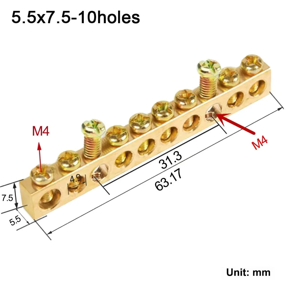 Copper Wire Connector Multi-specification With Hole Screw Copper Bar Terminal Brass Row Junction Box Power Distribution Cabinet