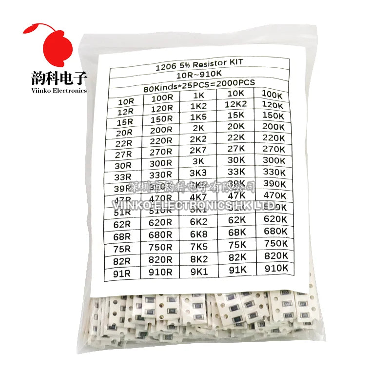 0402 0603 0805 1206 80values SMD Chip Resistor Assorted Kit 5% 10 ohm - 910K Resistance Sample set