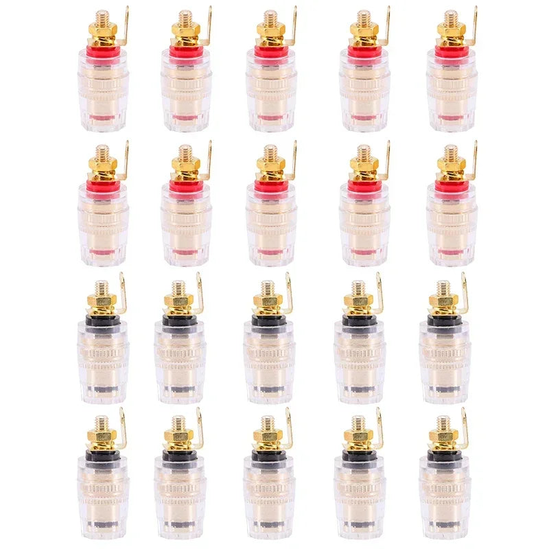 20pcs/10pairs 4MM Nut Banana Plugs 24K Gold-plated Connector With Screw Lock For Audio Jack Speaker Plugs Black&Red