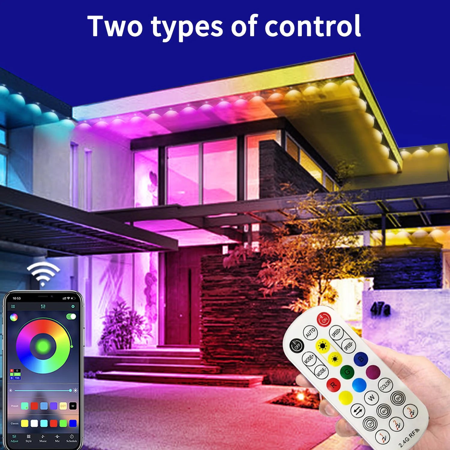 180 LEDs Permanent Outdoor Eaves String Lights, Smart App-Controlled RGB IC Colors, IP67 Waterproof, Suitable for Christmas, Gardens, Courtyards, Parties, and Christmas Decorations—Eaves String Lights