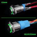 12 16 19 22 mm Metal Push Button Switch with Wire On Off PC Power High Head 12v for Car Momentary Latching Fixed Blue 5V 220V