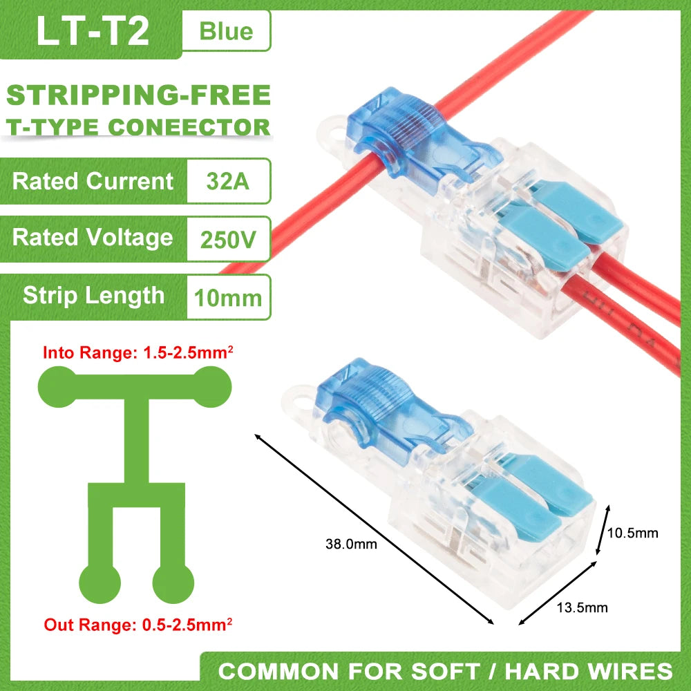 T-Type Stripping Free Wiring Connector With Fixing Hole Quick Branch  Splice Junction box lever Wire connector 32A
