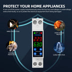 18MM 1P+N 63A 230V Dual Display Adjustable Digital Over Under Voltage Relay Surge Protector Limit Over Current Protection
