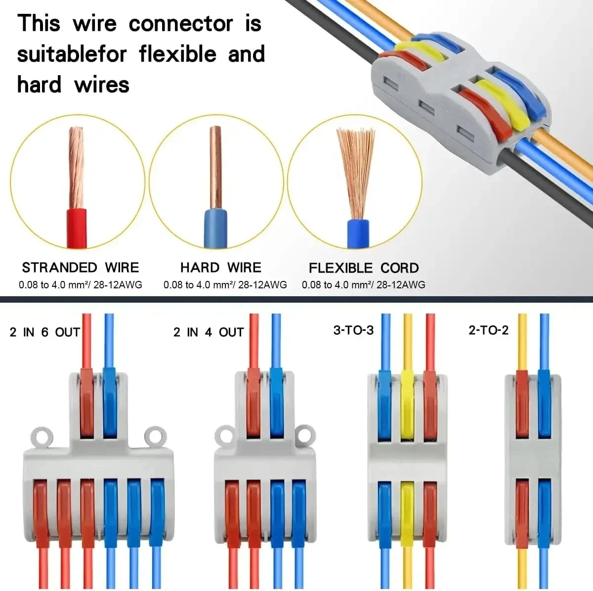 10 pcs Lever Wire Connectors Quick Wiring Cable Connector Splicing Wire Connectors Push-in Conductor Screw Terminals Block