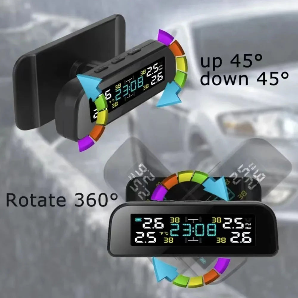 Solar Power TPMS Car Tire Pressure Monitoring System Alarm Tyre Air Pressure Meter Gauge Temperature Warning With 4 Sensors