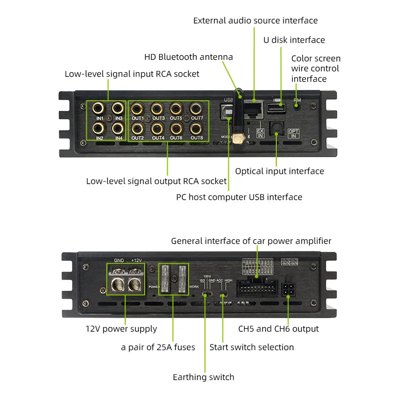 Sennuopu 8 Channels Digital Sound Processors  Audio Amplifier DSP 6 Ch  Amp 12V with Bluetooth Automotive Sound for Car DP-X680