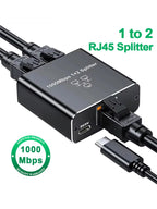 1 to 2 1000M Rj45 Splitter Gigabit Ethernet Adapter Internet Network Cable Extender Rj45 Connector for PC TV Box Router Sharer