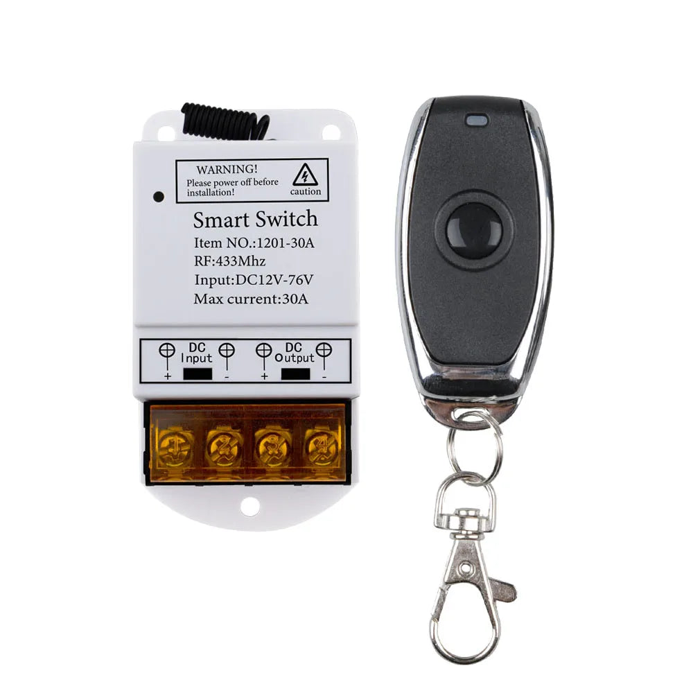 Wide Voltage DC 12V-76V 30A Remote Relay 433Mhz Remote Control Wireless Switch On Off Used for Smart home appliances/Light