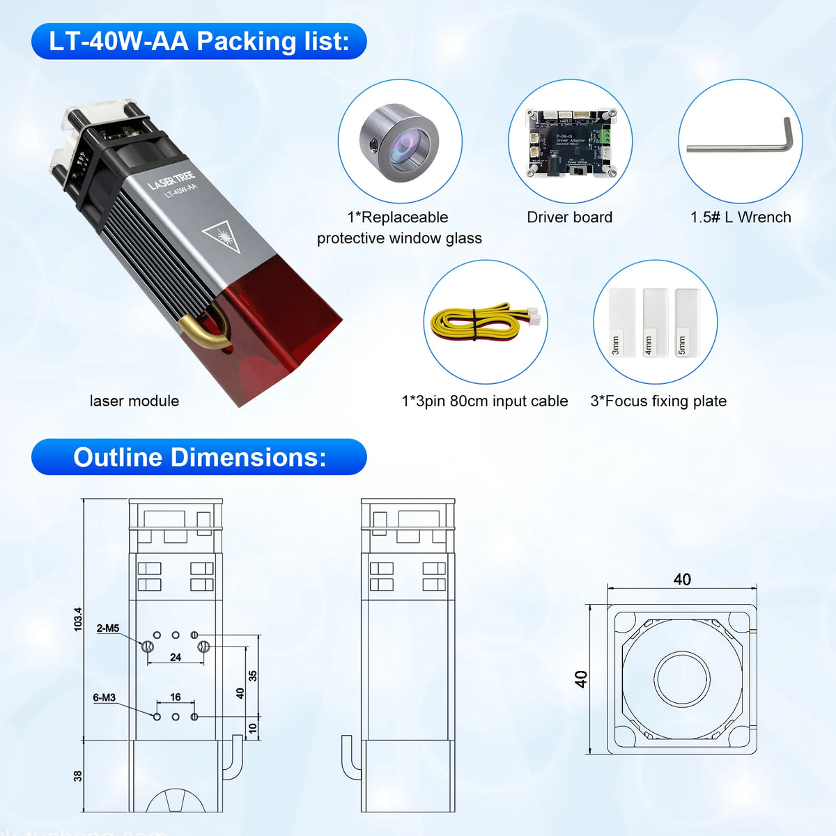 LASER TREE 10W 5W 4W Laser Module, 450nm TTL Blue Light Laser Head for Laser Engraving Wood DIY Creation Tool