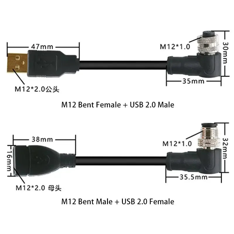 M12 to USB Cable Connector 4Pin 5 Pin A/D/B Code to USB Scanner Cable Industrial Camera USB to M12 Male Female Extension Line