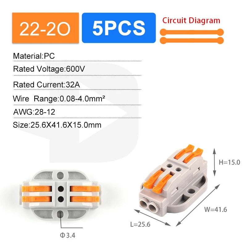 Quick Butt Lever Crimp Terminals Wire Connectors 2-12 Way With Fixing Holes Push-In Universal Compact Electrical Terminal Block