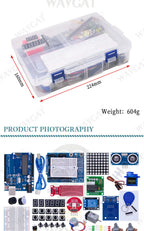 Complete Starter Kit for Arduino Uno R3, Includes Uno R3 Board, Breadboard, Motors, LCD, Sensors & Accessories