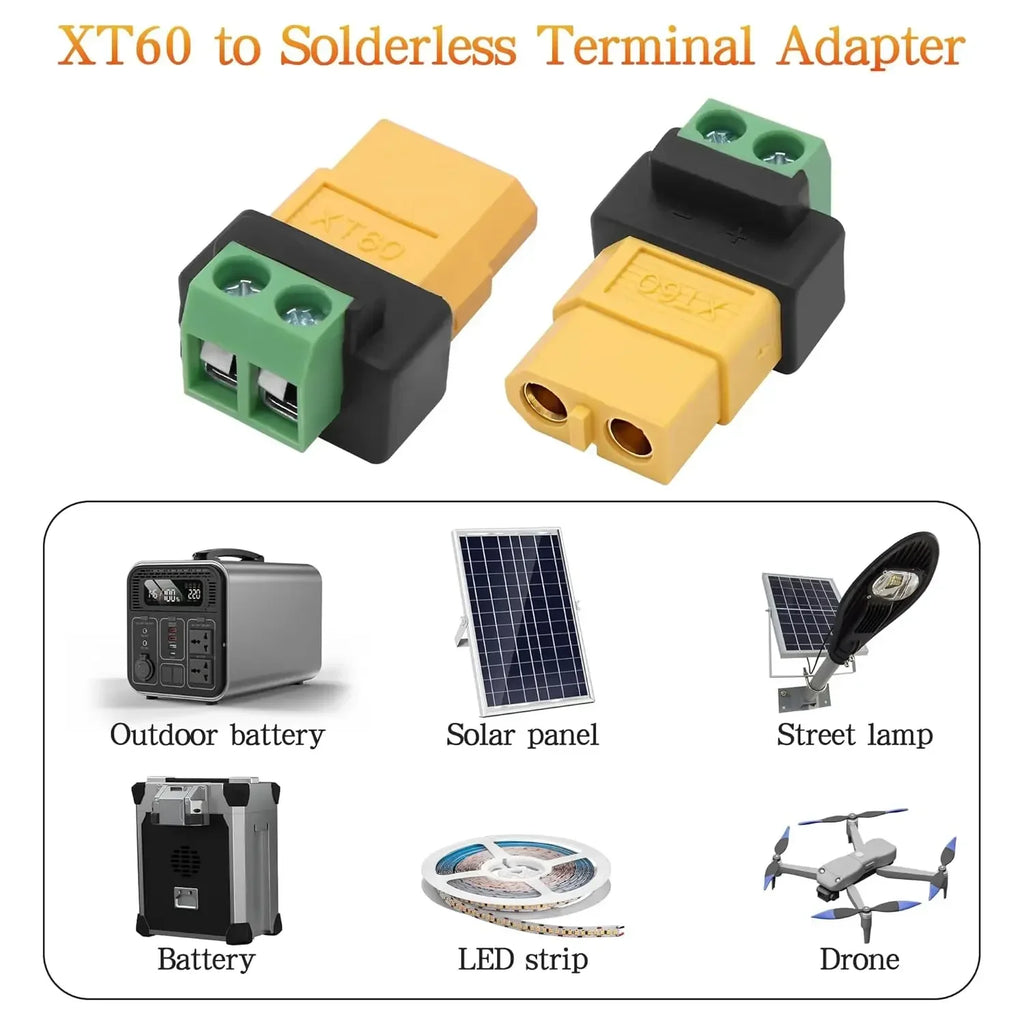 XT60 Solderless Connector Male/Female To 2Pin Screw Terminal Adapter Portable XT60 Bullet Connector Power Plug for RC Planes
