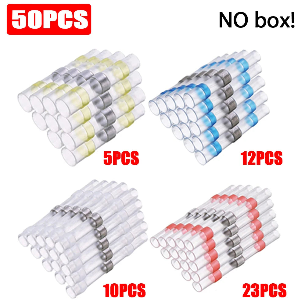 800/400/50PCS Heat Shrink Butt Waterproof Solder Seal Wire Cable Splice Terminal Kit Crimp Terminals Electrical with Hot Air Gun