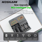 KOSHARE Smart Battery Charger for Rechargeable Ni-MH Ni-CD AA AAA 9V Batteries 18650/16340/26650 14500/21700 Lithium-ion Battery