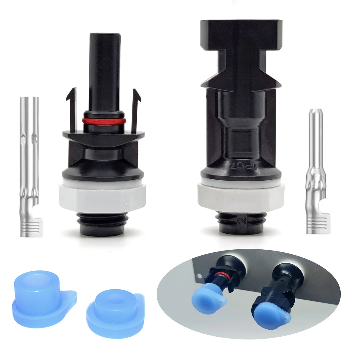 Solar Panel Mount Connector with Dust Cap M12 Thread Male Female PV Bulkhead Adapter Coupler for Inverter Combiner Box Install