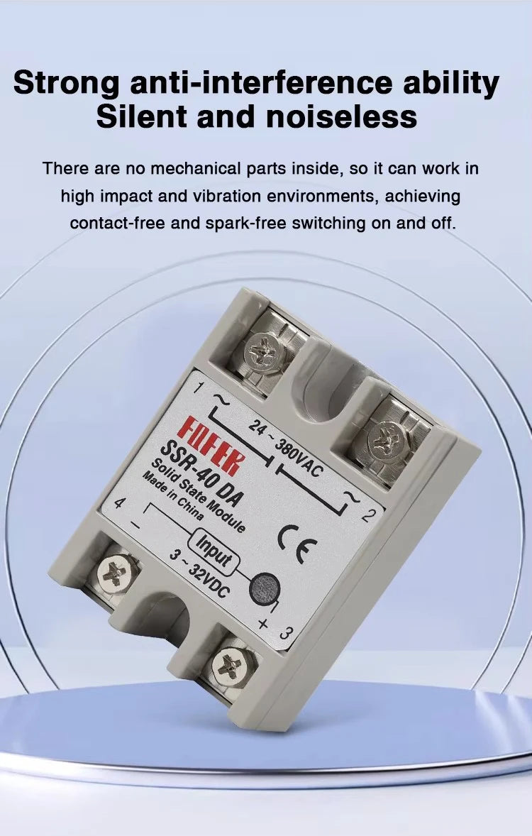 10A SSR 25A Solid State Relay 40A Output 3-32VDC 24-480VAC 220V Single Phase DC TO AC 40A Relay SSR HeatSink SSR 40DA