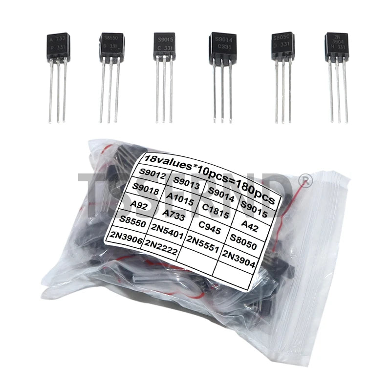 Transistor Assorted Kit TO-92 18kinds*10pcs=180pcs 2N2222 S9013 S9014 S9015 S9018 S8050 S8550 5551 5401 2N3904 2N3906 C1815