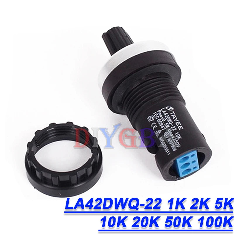 5PCS LA42DWQ-22 22mm Diameter Potentiometer Rotary Potentiometer 1K 2K 5K 10K 20K 50K 100K Governor Resistance Switch