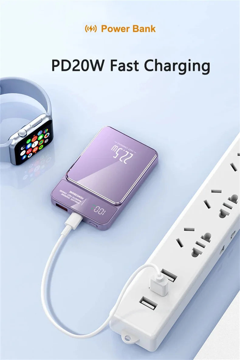 10000mAh Magnetic Power Bank 20W Wireless Powerbank Slim Portable Battery Charger for MagSafe iPhone 17 16 15 Samsung 24 23