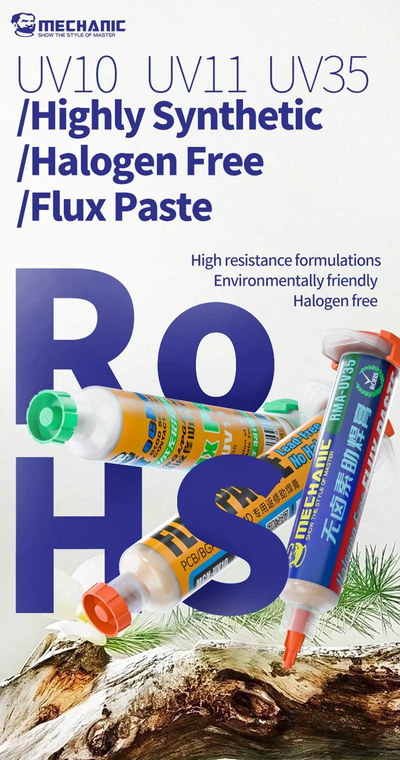 MECHANIC LEAD-Free Soldering Flux UV10/UV50/UV80 No-Clean Solder Welding Paste for Mobile Phone PC PCB SMD Chip BGA Repair Tools