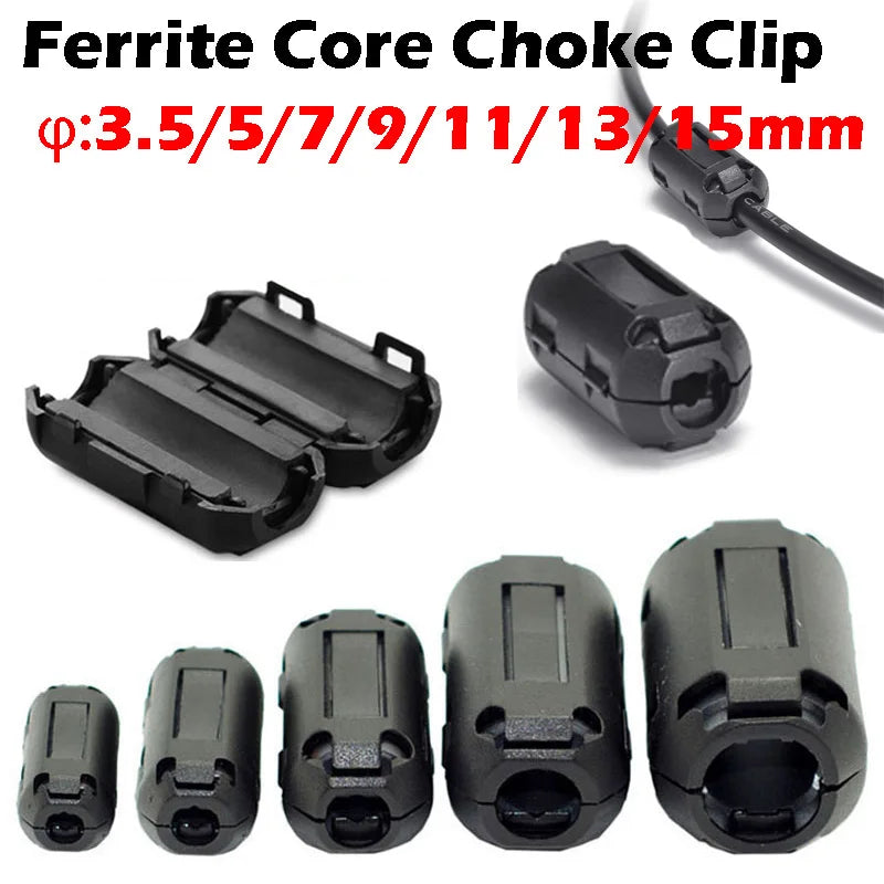 3.5/5/7/9/13/15mm Ring Core Ferrite Bead Clamp Choke Coil EMI RFI Noise Filter Clip Snap Cable Connector Cable Connector Filters