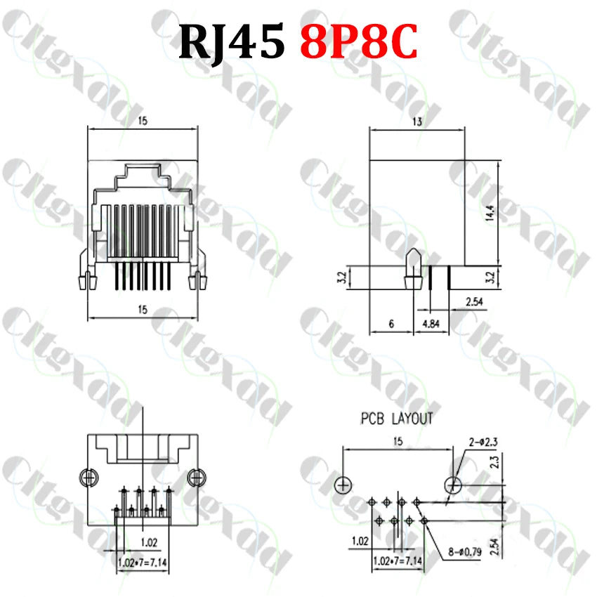 Cltgxdd 10pcs RJ11 RJ12 RJ45 Telephone Socket Curved Pin 4P4C 6P6C 8P8C Female Jack PCB Connector