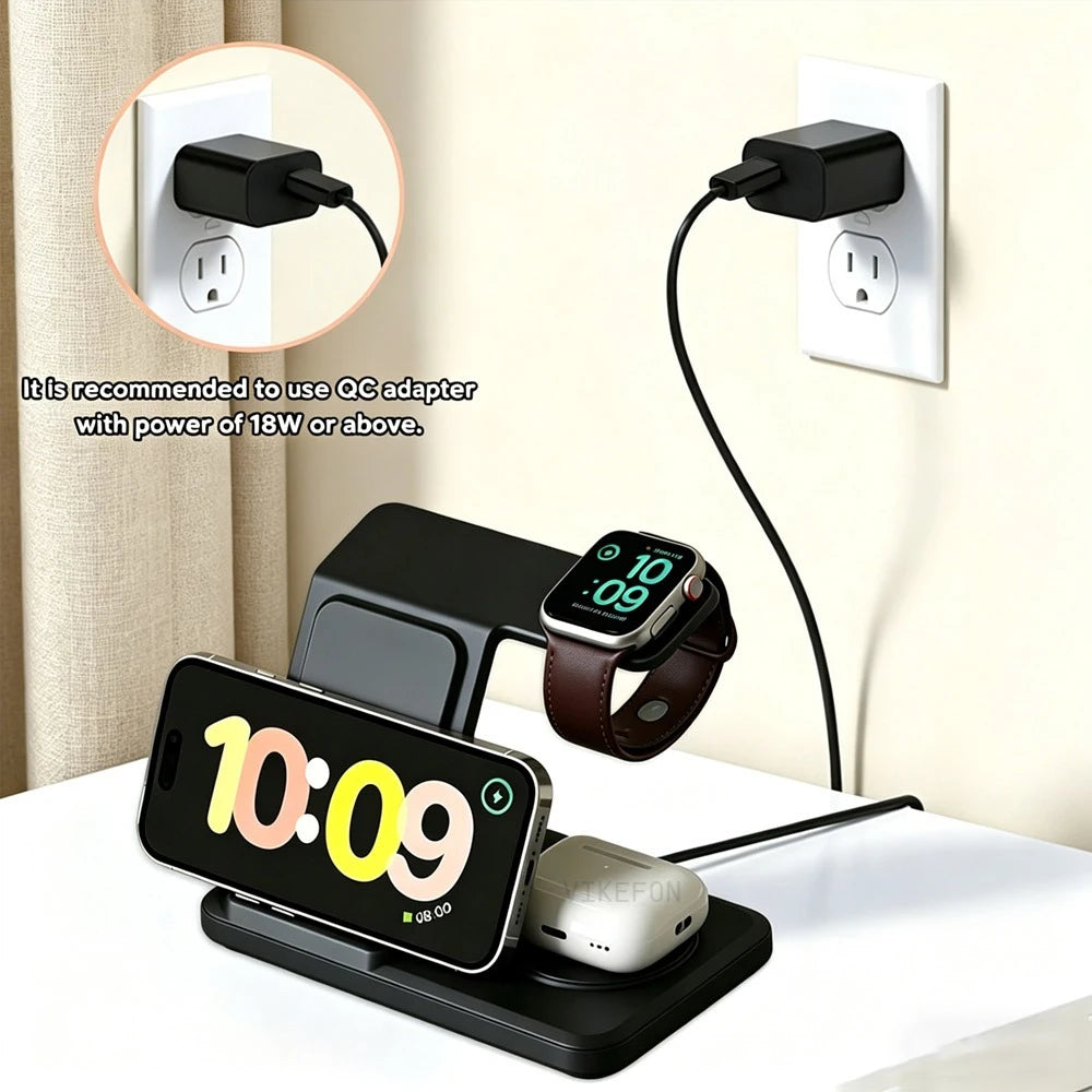 3 in 1 Wireless Charger Station For iPhone 17 16 15 14 13 12 Pro Max Apple Watch 11-2 Airpods 4 Pro3/2 Fold Fast Charging Stand