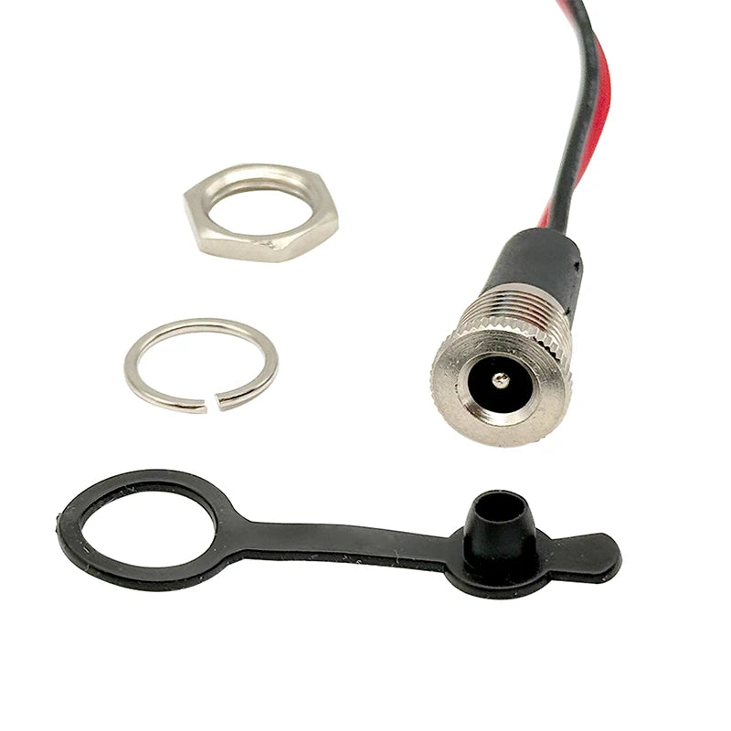 5Pcs Waterproof IP68 DC Power Socket 5521 5525 5A DC Female Jack Panel Mount Solder Connector with Cable Wire 15cm