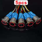 5pcs Metal Push Button Switch Ring Lamp 16mm 19mm 22mm Waterproof LED Light On Off Momentary Latching 5v 12v 24v 220v Red Blue