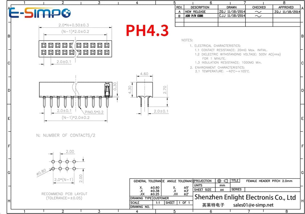 10pcs 2.0mm Double Row Straight Female 2-40P Pin Header Socket Connector 2x2-25Pin PH=4.3/6.35/2.0MMGold-plated PCB Connector