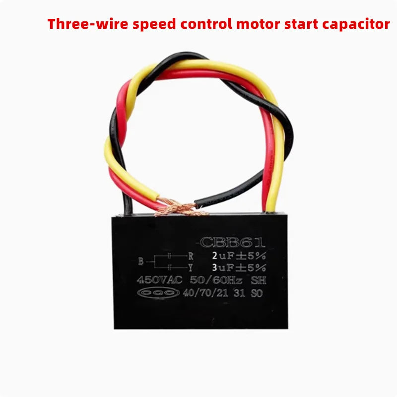 2PCS CBB61 Fan Ceiling Fan with Light 0.6 0.8 3 0.4+1.2UF Three-Wire Speed Control Motor Start Capacitor 450V