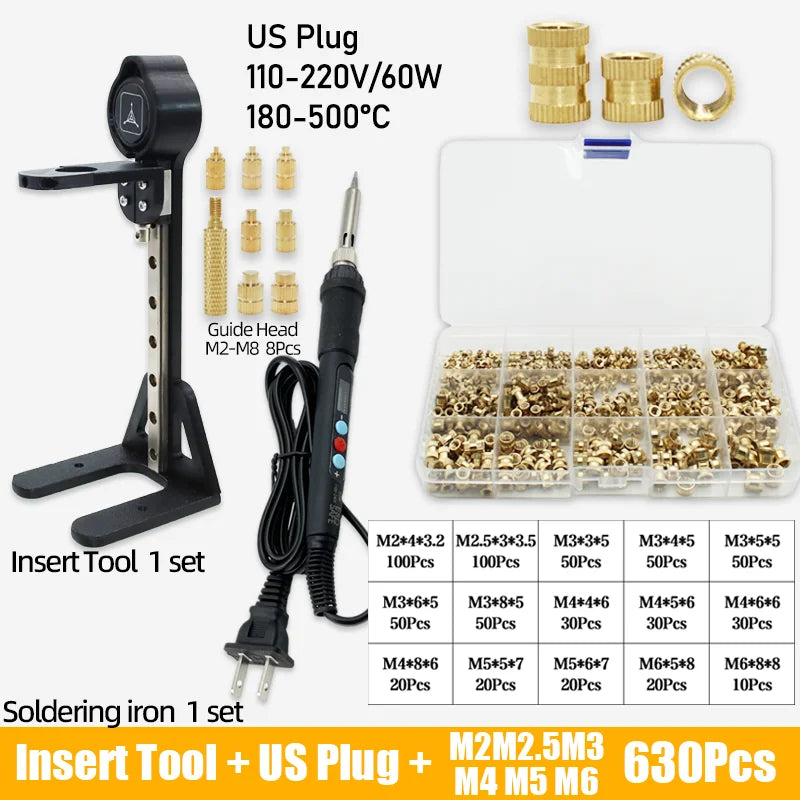 Heat Set Insert Press Tool Electric Soldering Iron Tip M2 M3 M4 M5 M6 M8 Thread Brass Inserts Nut Embedded Kit for 3d Printing