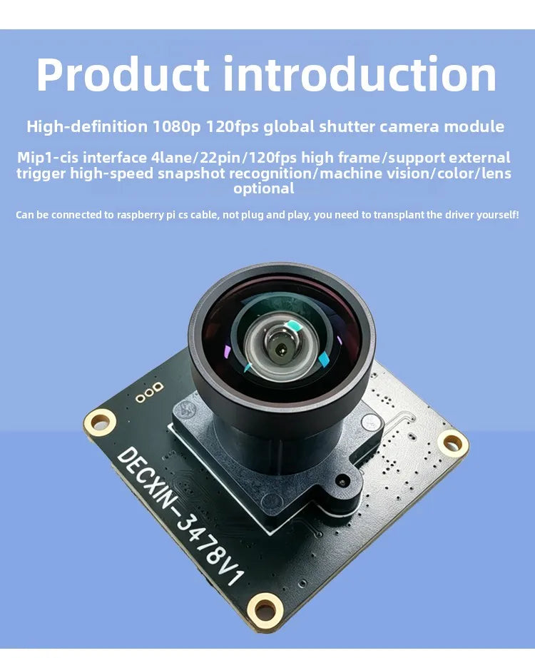 AR0234 Global Shutter Camera MIPI-CIS 4L 22P 120fps External Trigger for Raspberry Pi CSI