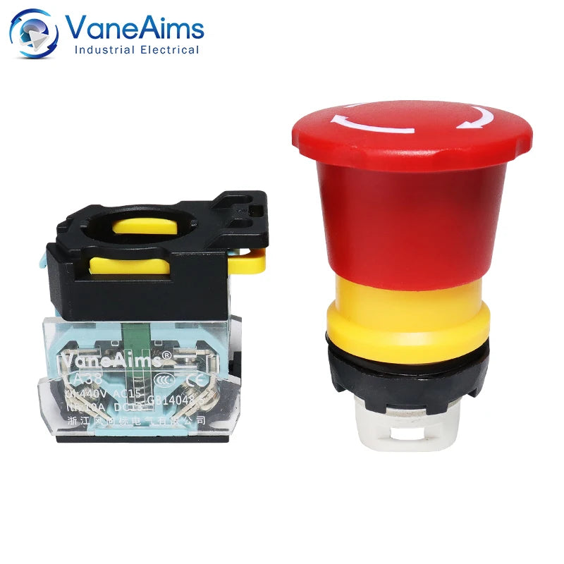 Emergency Stop Push Button Switch with Fixation 22mm 10A FXB38 Mushroom Head e-stop Red Buttons for Electronics Machine VaneAims