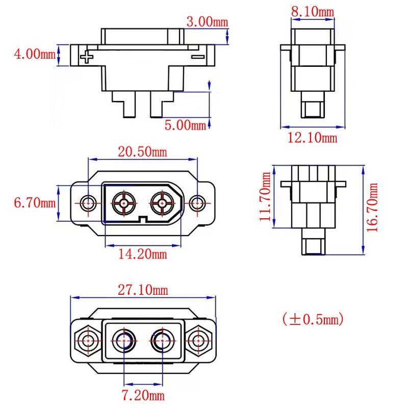 XT60E-M Connector XT60E XT60 Male Plug Soldering Type Screws Panel Mount Fixed for RC FPV Drone Quadcopter RC Lipo Battery DIY
