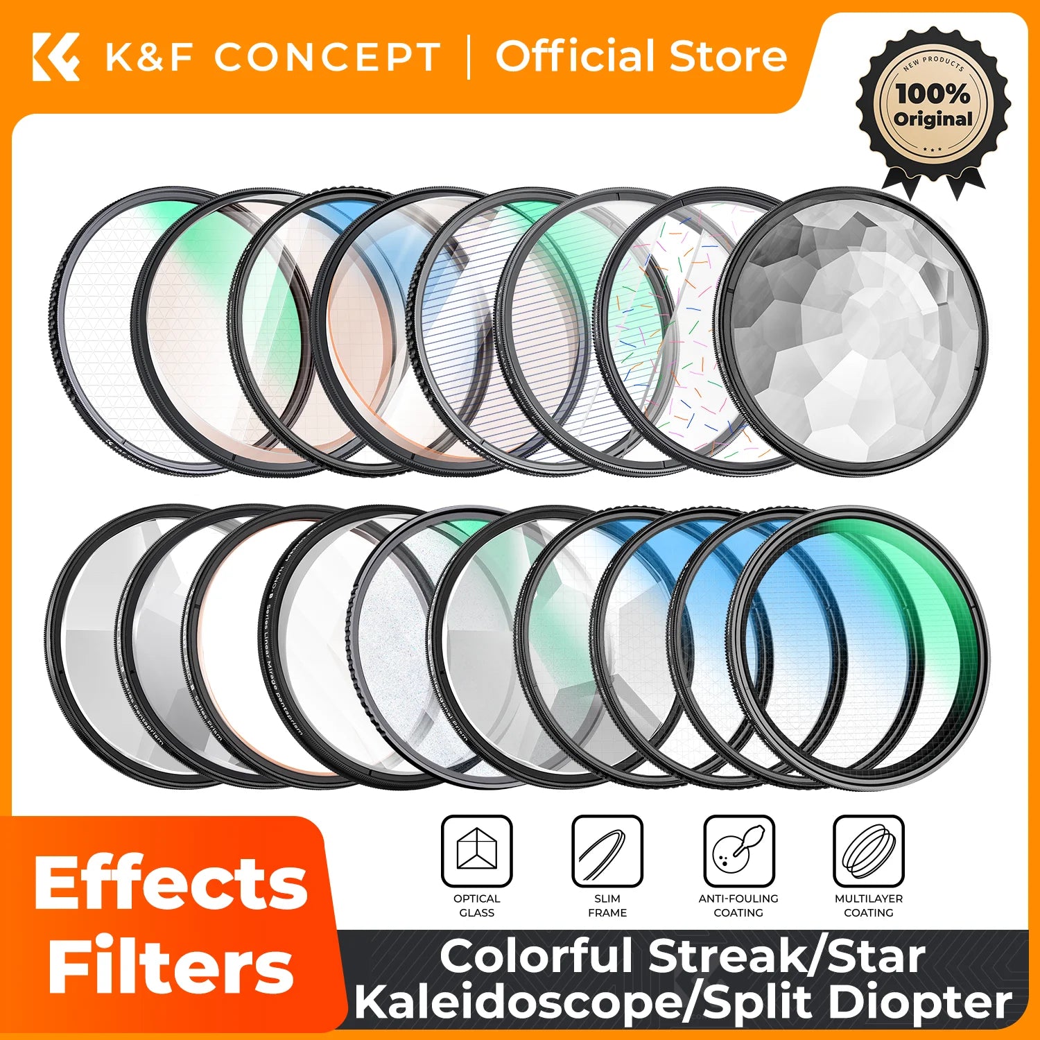 K&F CONCEPT Effects Filters Kaleidoscope Prism/Spiral Halo/Split Diopter/Motion Blur/4 6 8 Points Camera Lens Filter Photography
