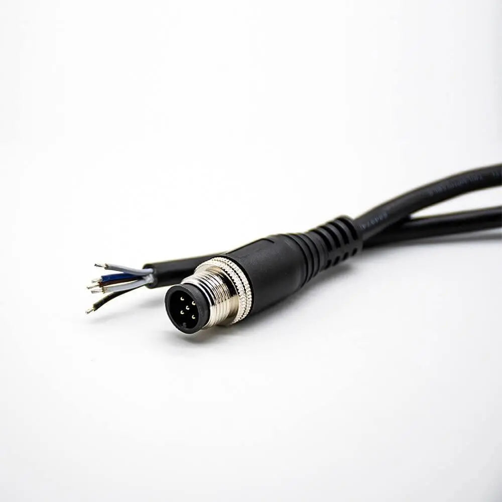 M12 5-Pin Male A-Code Straight Connector Cable, 5M Length, 22 AWG, Molded Ethernet Extension Cord