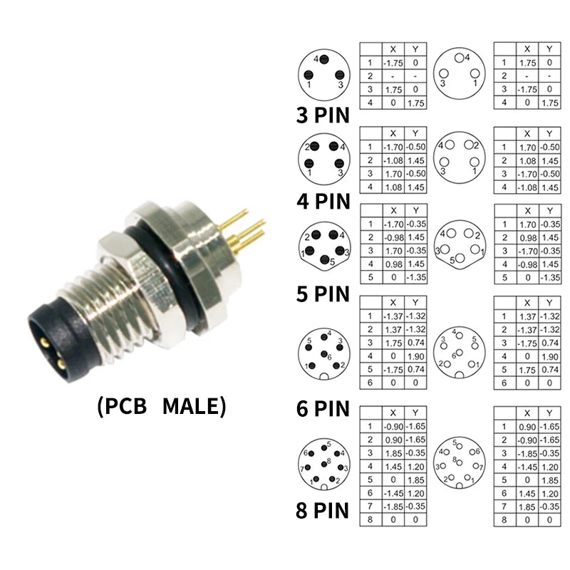 M8 Sensor Connector Waterproof Male&Female Plug Straight Angle Screw Threaded Coupling 3pin 4pin 5pin 6pin 8pin