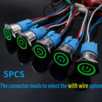 5PCS 16/19/22MM Waterproof Metal Push Button Switch LED Light Momentary Latching Car Engine Power Switch Socket 5V 12V 24V 220V