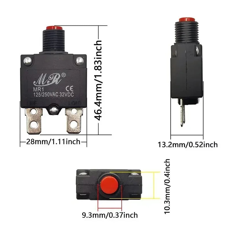 5Pcs Circuit Breaker Overload Protector Switch Fuse 10A 12A 15A 18A 20A 25A 30A 3A 4A 5A 8A Resettable 220V with Waterproof Cap