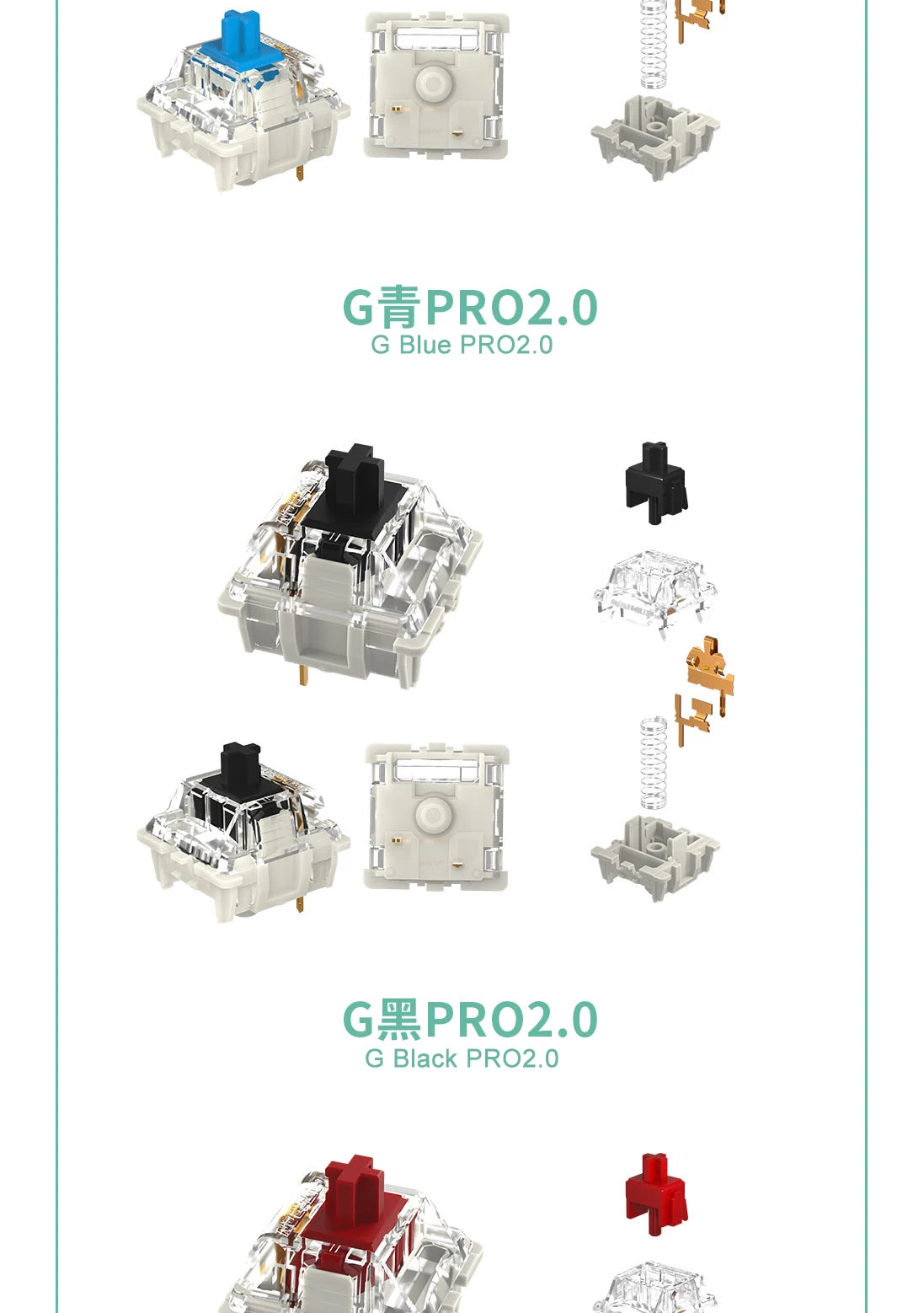 Gateron White Yellow Silver Pro 2.0 V2 Switch 3pin RGB linear Tactile Red Brown Switchs for Hot-swappable Mechanical keyboard